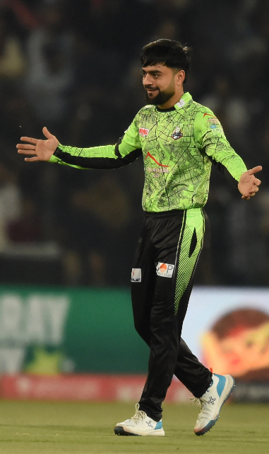 Rashid Khan celebrates after taking wicket